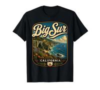 Viaje por Carretera a Big Sur California Big Sur por la Costa del Pacífico Camiseta gráfica económica, Hombre, Negro, S