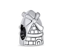 Viaje Turístico Vacaciones Punto De Referencia Holanda Molino De Viento Holandés Abalorio Con Encanto Para Mujeres Para Adolescentes Oxidado Plata Esterlina .925 Apto Para Pulsera Europea