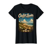 Viajes de Playa OBX a Outer Banks en Carolina del Norte Camiseta gráfica económica, Mujer, Negro, L