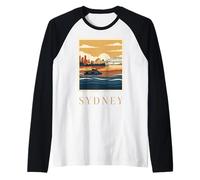 Viajes Vintage a Sídney, Australia, Harbour Bridge, Opera House Camiseta Manga Raglan