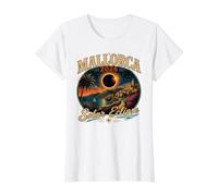 Viajes Vintage Eclipse Solar Mallorca 5,136.0 cm Camiseta gráfica económica, Mujer, Blanco, L