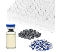 Viales Headspace de Vidrio Transparente de 3ml (1 Dram), con Tapas Flip de Plástico-Aluminio y Tapones de Goma, 100 Unidades, Vial Lab 13 mm Fondo Plano