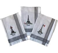 Vianaya Paris Tour Eiffel - Juego de 3 paños de cocina (algodón bordado, 50 x 70 cm)