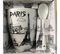 VIANAYA Taza de porcelana de la Torre Eiffel de París, tamaño mediano de 4.13 pulgadas, Art Deco, patrón escénico, acabado mate, paquete de 2, reutilizable, apta para microondas, lavar a mano, taza