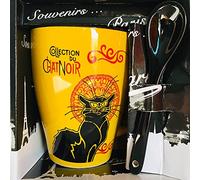 VIANAYA Taza Paris Chat negro con cuchara, recuerdo de Montmartre 1889, material porcelana, tamaño clásico, 10 cm (4 pulgadas)