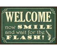 vianmo Cartel de hojalata 20x30 cm Welcome now smile and wait for the flash Deco Regalo Letrero