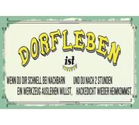 vianmo Cartel de hojalata 30x40 cm Dorfleben ist wenn du schnell bei Nachbarn Schild Deco Regalo Letrero