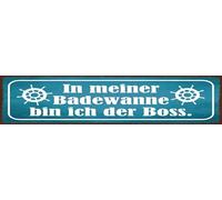 vianmo Cartel de madera 10 x 46 cm en mi bañera con texto en alemán "In meiner Badewanne bin ich der Boss Deko Geschenk Schild