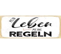 vianmo Cartel de madera 10x27 cm Mein Leben meine Regeln Deco Regalo Letrero