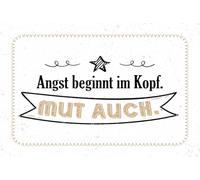 vianmo Cartel de madera 12x18 cm Angst beginnt im Kopf. Mut auch Deco Regalo Letrero