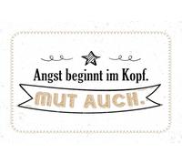 vianmo Cartel de madera 20x30 cm Angst beginnt im Kopf. Mut auch Deco Regalo Letrero