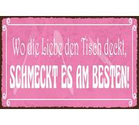 vianmo Cartel de madera 20x30 cm Wo die Liebe den Tisch deckt, schmeckt es am besten Deco Regalo Letrero