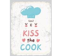 vianmo Cartel de madera 40x30 cm kiss the cook Kochmütze Deko Schild Deco Regalo Letrero