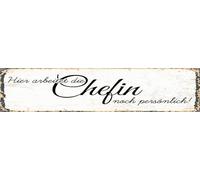 vianmo Cartel de madera de 10 x 46 cm con texto en alemán "Hier arbeitet die Chefin noch persönlich Deko Geschenk Schild