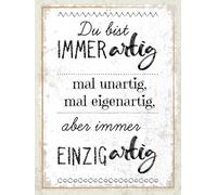 vianmo Cartel de madera de 40 x 30 cm con texto en alemán "Du bist immer artig mal unartig mal peculiartig mal eigenartig mal