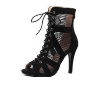 Viaoragiosa Botas de Baile de salón,Botines Salsa,Botas de Baile Latino Huecas,Heels Dance Shoes,Zapatos de Tango con Punta Abierta,CóModo,con Cordones,Apto para Todas Tipo De Ejercicios De Danza