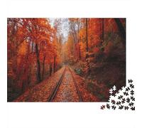 Vías de Tren en un Bosque carmesí Rompecabezas para Adultos || De Diversión Familiar 1000pcs (75x50cm)
