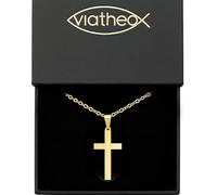 VIATHEO® Colgante Cruz Dorada con Cadena para Hombre y Mujer - Collar Religioso Elegante y Versátil - Accesorio Espiritual para Regalo - Cruz Cristiana Dorada para Moda y Devoción Diaria