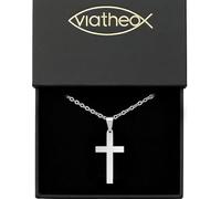 VIATHEO® Colgante Cruz Plateada con Cadena para Hombre y Mujer - Collar Religioso Elegante y Versátil - Accesorio Espiritual para Regalo - Cruz Cristiana Dorada para Moda y Devoción Diaria