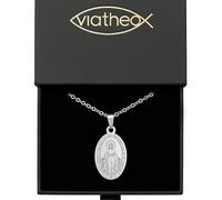 Viatheo Collar con Auténtica Medalla Milagrosa de la Virgen María - Joyería Religiosa Católica con Cadena para Mujer y Hombre - Colgante Cristiano Plateado Símbolo de Fe - Idea de Regalo Bautizo y Com