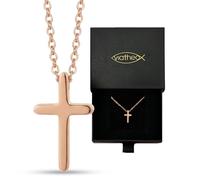 Viatheo - Collar de cruz cristiana con cadena para mujer y hombre, joya religiosa católica color bronce, colgante cristiano símbolo de fe - idea de regalo bautismo comunión - pequeña