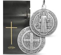 VIATHEO Medalla de San Benito Plateada - Collar Religioso Elegante para Hombre y Mujer, Amuleto de Protección Espiritual contra el Mal de Ojo, Idea de Regalo Bautismo Comunión