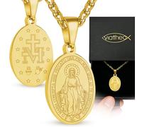 VIATHEO® Medalla Virgen Milagrosa Dorada con Cadena para Hombre y Mujer - Collar Religioso Elegante y Original - Joyería Espiritual con Significado - Accesorio Devocional para Regalo