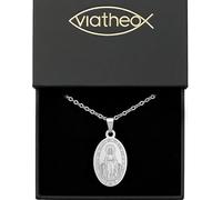 VIATHEO® Medalla Virgen Milagrosa Plateada con Cadena para Hombre y Mujer - Collar Religioso Elegante y Original - Joyería Espiritual con Significado - Accesorio Devocional para Regalo