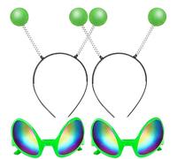 Vibbang 4 Piezas de Accesorios de Disfraz de Alien, 2 Piezas Gafas Extraterrestres Gafas de Sol, con 2 Piezas de Antena Marciana Diadema para de Fiesta Extranjero de Disfraz de Halloween (Verde)