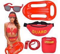 Vibbang 5 Piezas Conjunto de Salvavidas Incluye Sombrero Ajustable, Riñonera, Silbato, Flotador Inflable y Gafas de Sol, Juego de Disfraz de Salvavidas, para Fiestas en la Playa y la Piscina