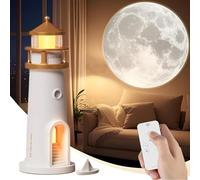 Vibbang Decoración de Faro, Lámpara de Faro Luna, Lámpara de Faros de Proyección de Luna con Control Remoto, Lámpara de Noche Creativa de Torre Regalo de Faros de Lunas para Niños Dormitorio
