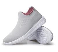 vibdiv Zapatos Planos Caminar Mujer Zapatillas Casual Zapatos Diarios sin Cordones Ligeros Cómodos Gris Rosa 37