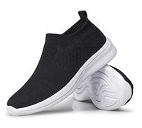 vibdiv Zapatos Planos Caminar Mujer Zapatillas Casual Zapatos Diarios sin Cordones Ligeros Cómodos Negro Blanco 37