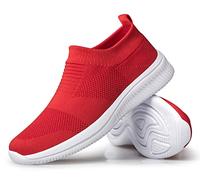 vibdiv Zapatos Planos Caminar Mujer Zapatillas Casual Zapatos Diarios sin Cordones Ligeros Cómodos Rojo 40