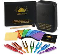 VibeAlign Juego de tenedores de afinación con tarjetas de afirmación positiva para vibración y bienestar de frecuencia. Instrumentos de sonido codificados por colores de frecuencia Solfeggio con funda