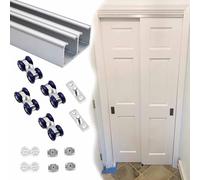 Vibeo Kit Puerta Corredera Oculta Kit de Guía para Puerta Corredera Doble con 4 Rodillos, Herrajes para Puerta Corredera con Montaje Superior, Juego de Guías para Puertas de Armario(Silver,90cm(3ft))