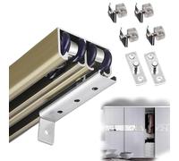 Vibeo Kit Puerta Corredera Oculta Kit de Riel para Puerta Corrediza de Acceso Lateral, Herrajes para Riel de Puerta de Armario, Riel Doble para Puerta de Granero Empalmada(Champagne,31in/80cm)