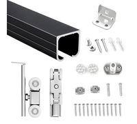Vibeo Kit Puerta Corredera Oculta Riel de Aluminio Empalmado para Puerta Corredera, Kit de Puerta Corredera Empotrada para Montaje en Pared, Herrajes para Riel de Puerta(Black,49in/125cm)