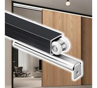 Vibeo Kit Puerta Corredera Oculta Riel Deslizante para Puertas Correderas Empotradas de Madera, Kit Puerta Corredera y Rodillos para Puertas, Herrajes para Puertas de Armario(Black,156in/395cm)