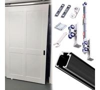 Vibeo Kit Puerta Corredera Oculta Riel para Puerta Corredera Empotrada con Cierre Suave, Kit Puerta Corredera para Puerta de Armario, Herrajes de Aluminio para Puerta de Armario(Black,118in/300cm)