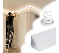 Vibeo Moldura para Tira LED Moldura de Cornisa con Iluminación y Cubierta Difusora, Perfil de Cornisa LED para Techo y Pared, Perfil de Aluminio para Iluminación Indirecta(White,18.5m(60.7ft))