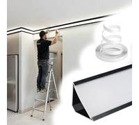 Vibeo Moldura para Tira LED Moldura de Cornisa con Iluminación y Cubierta Difusora, Perfil de Cornisa LED para Techo y Pared, Perfil de Aluminio para Iluminación Indirecta(Black,13m(42.7ft))