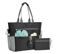 Vibhgtf Bolsa de playa, bolsa de playa, bolsa impermeable para supermercado, picnic, organizador a prueba de , plegable, barco, botellas de agua, piscina, gafas de sol, viajes, vacaciones., Negro