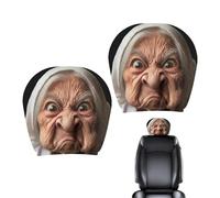 Vibhgtf Funny Headrest Covers For Cars | 2 Pieces Granny Face Print Cover with Elastic Universal Fit Car Automotive SUV Sedan Truck Driving Road Trip Daily Commute