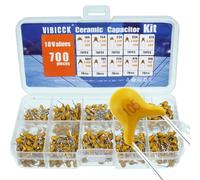 VIBICCK Kit de condensadores de cerámica de 10 valores, 700 piezas, empaquetado con condensadores que van desde 0.1uf/100nF a 10uF Kit electrolítico de cerámica