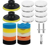 VIBINHO 23 Piezas 80mm Esponja Pulir Coche con Almohadillas de Lana y Esponja, Adaptador para Taladro/Pulidora, para Pulido, Encerado y Lijado de Coche y Faros