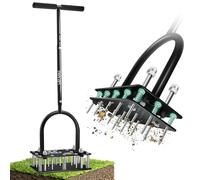 VIBINHO Aireador Cesped, Aireador de césped con 15 Púas de Hierro, Limpieza automática de Hojas y Suciedad, Escarificador Cesped Manual Ajustable en Altura para Cuidado del césped Patio Jardín