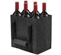 VIBINHO Bolsa Botellero Vino de Fieltro con 6 Compartimentos, Bolsa para Botellas Fieltro con Asa de Velcro, Reutilizable, Portátil, para Botellas Agua, Vino y Cerveza, Negro