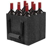 VIBINHO Bolsa Botellero Vino de Fieltro con Asa de Velcro, Bolsa para Botellas Fieltro con 9 Compartimentos, Reutilizable, Portátil, para Botellas Agua, Vino y Cerveza, Negro