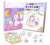 VIBINHO Libros para Colorear Niños, Kit de Pintura 3 en 1 con 12 Colores+3 Tipos de Diseño Creativo+Pincel, Juguete Educativo para Niñas de 3 a 8 Años, Regalos para Niñas (Unicornio)